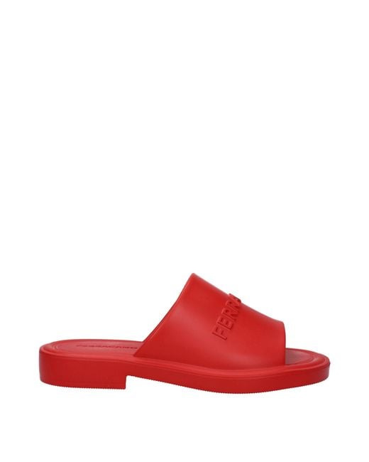 Ferragamo Red Geneva Slides And Clogs Rubber/Flame