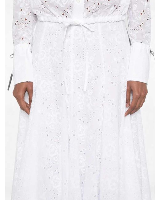 Tory Burch White Broderie Anglaise Midi Skirt With Drawstring Waist