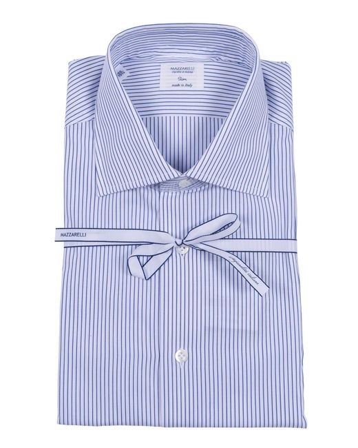 MAZZARELLI CAMICIE Blue Striped Cotton Shirt Style Slim Fit for men