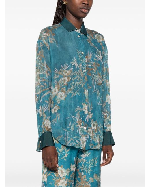 Forte_forte Blue Cotton And Silk Printed Shirt