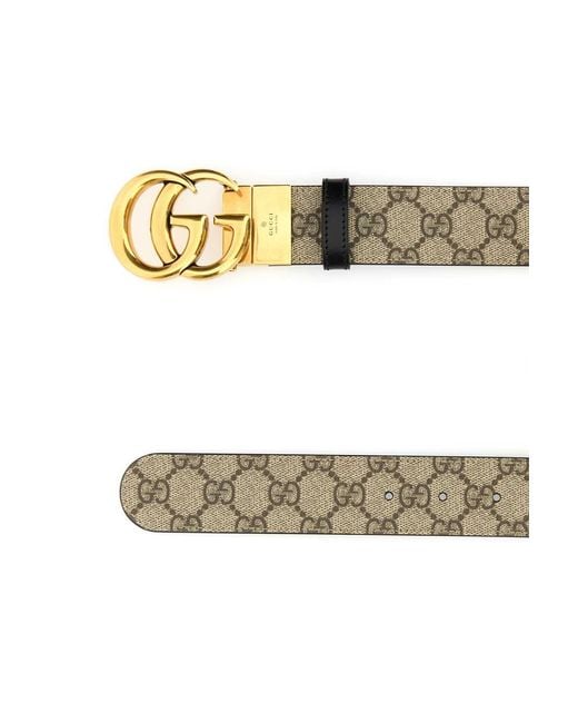 Gucci White Gg Supreme Fabric Gg Marmont Reversible Belt