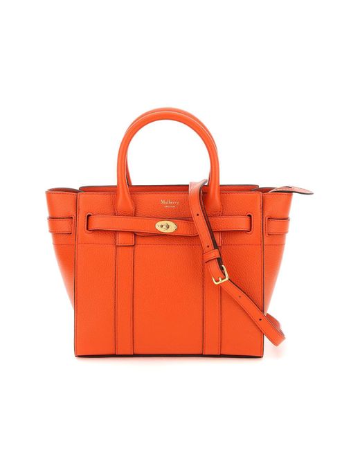 Mulberry Grain Leather Zipped Bayswater Mini Bag Orange Leather | Lyst