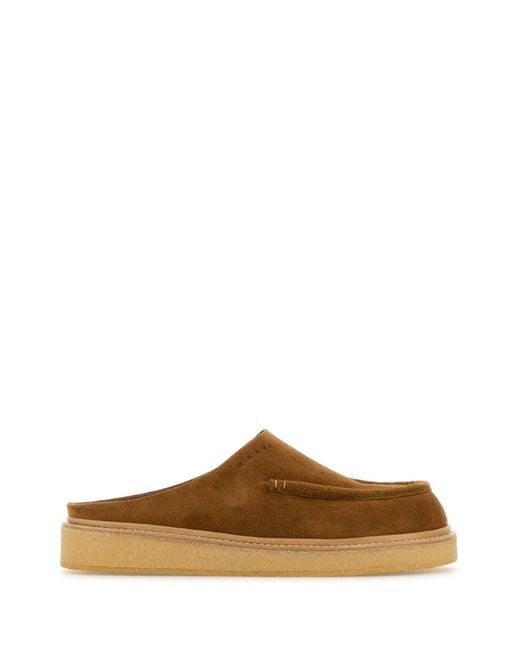 Marni Brown Camel Suede Slippers