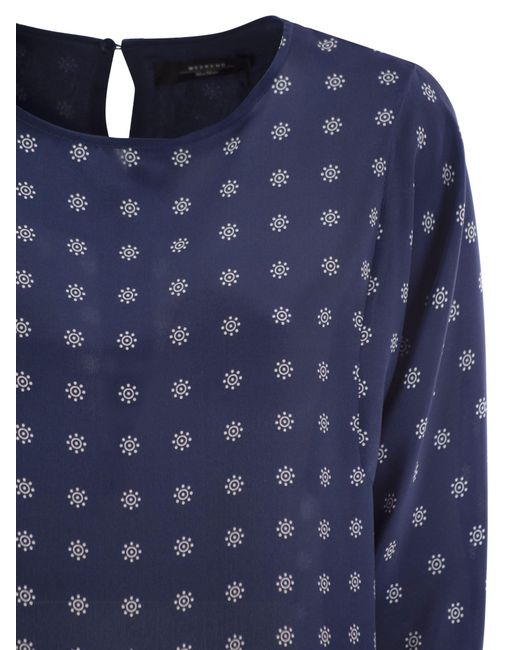 Weekend by Maxmara Blue Wochenende Max Mara Adone Crewneck Bluse in Crepe de Chine