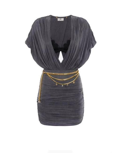 Elisabetta Franchi Black Ruched Mini Dress