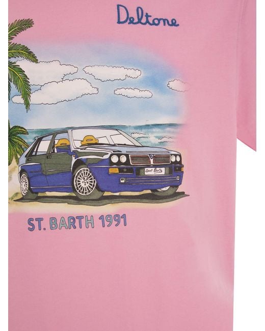 Mc2 Saint Barth Cotton T -shirt Met Lancia Palm Print in het Pink voor heren