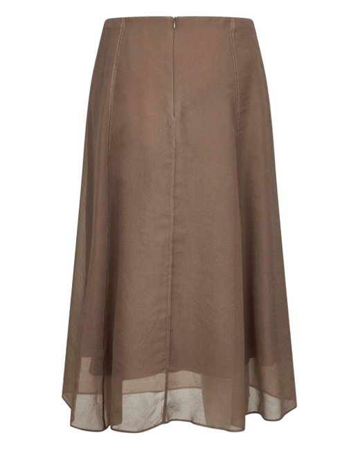 Brunello Cucinelli Brown Silk Midi Rock