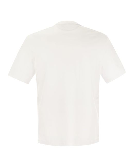 Brunello Cucinelli Crew Hals Basic Fit Cotton Jersey T -Shirt mit Druck in White für Herren