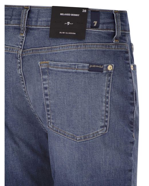7 For All Mankind Blue Relaxed Skinny Boyfriend-Jeans mit mittlerer Taille