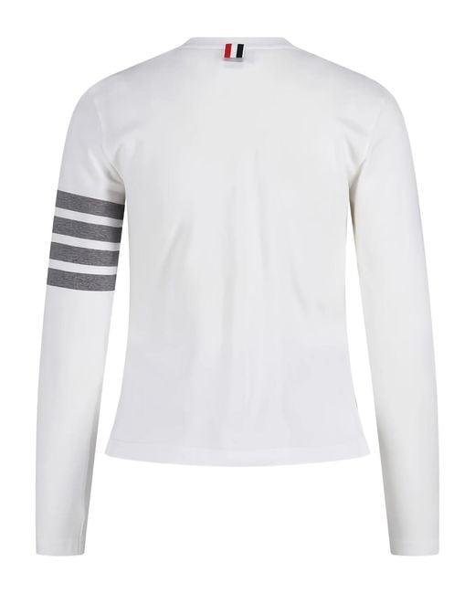Thom Browne White Long Sleeve Tee W/ Engineered 4 Bar