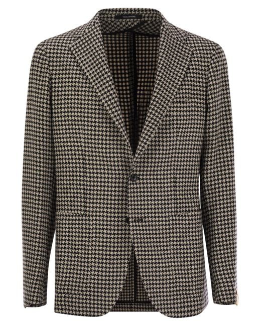 Tagliatore Black Houndstooth Virgin Wool Blend Jacket for men