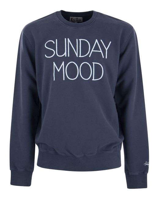 Mc2 Saint Barth Cotton Sweatshirt mit Sonntagsstimmungsschriften in Blue für Herren