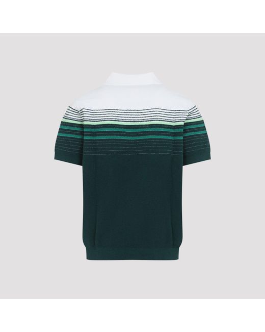 Casablanca Green Short-Sleeve Boucle Stripe Knitted Polo