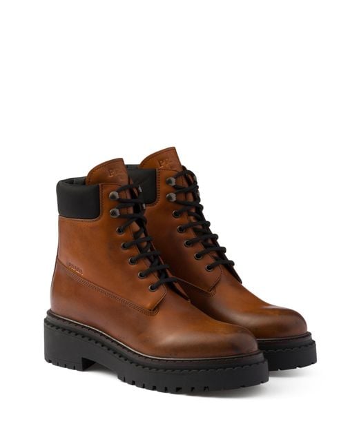 Prada Brown Leather And Re Nylon Booties for men