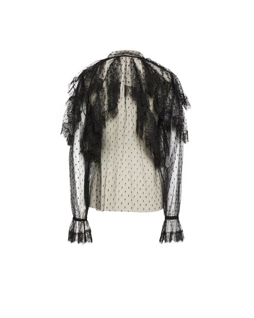 Dolce & Gabbana Black Lace Ruffled Hemd