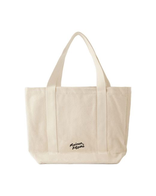 Maison Kitsuné Natural Fox Head Tote Bag Baumwoll Beige