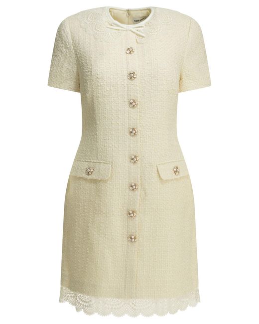 Self-Portrait Natural Short Dress With Lace Details
