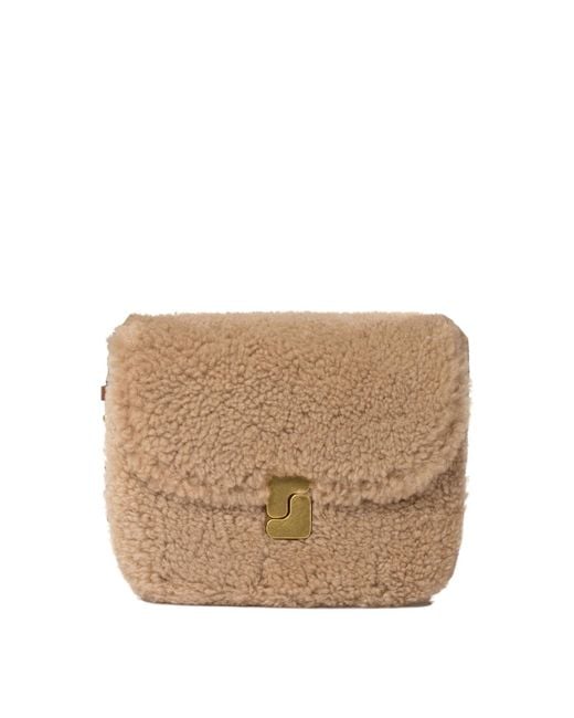 Soeur Natural Shearling Mini Crossbody Bag With Buckle Flap for men