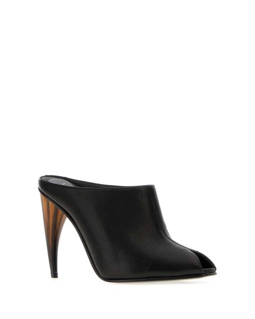 McQueen Black Leather Mules
