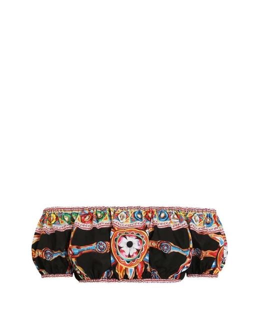 Dolce & Gabbana White Dolce & Gabbana Poplin Top With Carretto Print