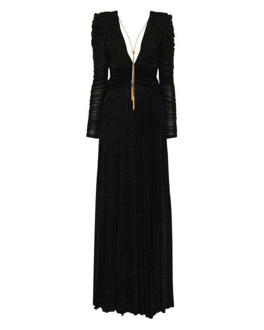 Elisabetta Franchi Black Langes Kleid mit V-Ausschnitt