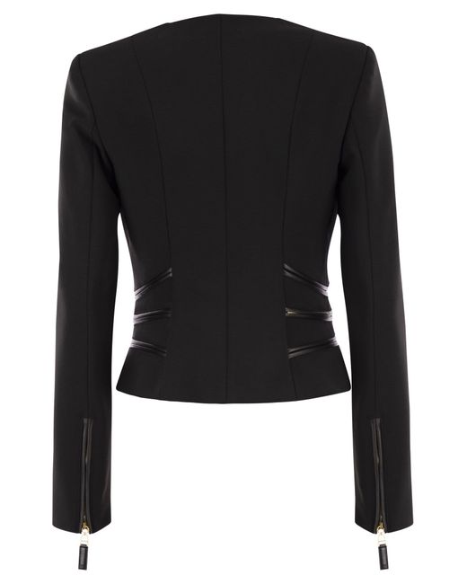 Elisabetta Franchi Black Double Crepe Jacket With Zip Details