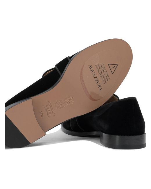 Aquazzura Black Suede Leather Loafers