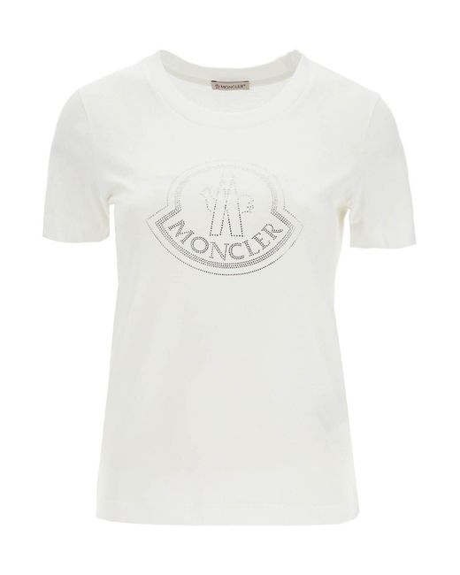 Moncler White 'Logo Rhinestone T-Shirt