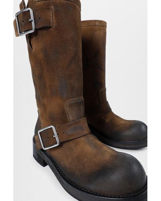 Ann Demeulemeester Brown Sarith Engineer Biker Boots With Buckles (2601 W A40 Lt194 D0028)