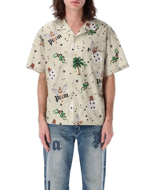 Palm Angels Pin-Up Bowling Shirt in Natural für Herren