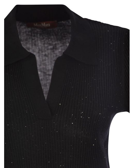 Max Mara Black Uberta Wool And Silk Polo Shirt With Sequins
