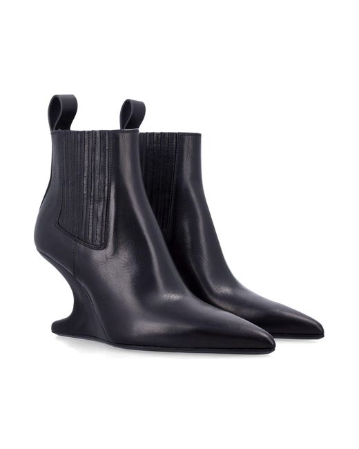 Rick Owens Blue Ankle Sharp Black Washed Calf Leather Boots