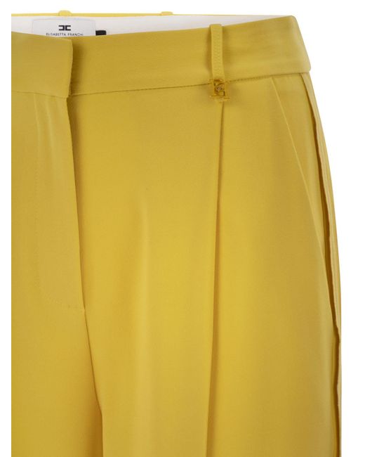 Elisabetta Franchi Yellow Lightweight Crepe Trousers With Charm Logo