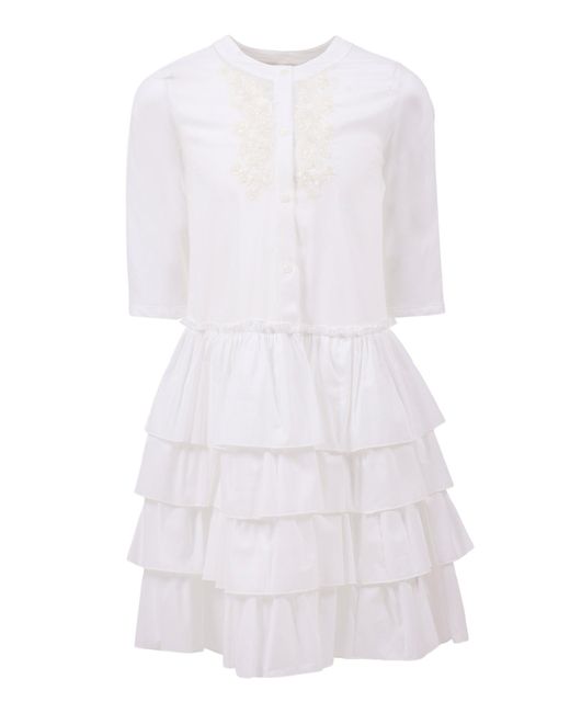 Ermanno Scervino White Abito Con Ricami Bacchett