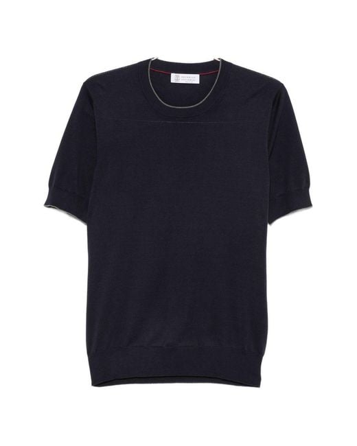Brunello Cucinelli Blue Cotton T-Shirt for men