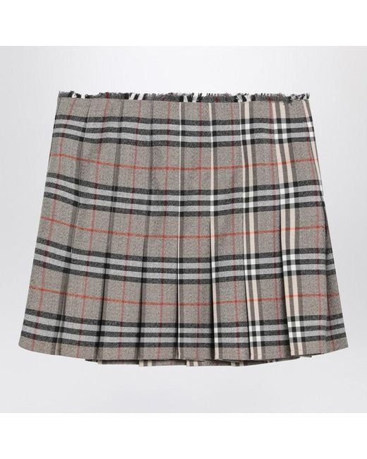 Burberry Gray Wool Kilt Skirt With Check Pattern