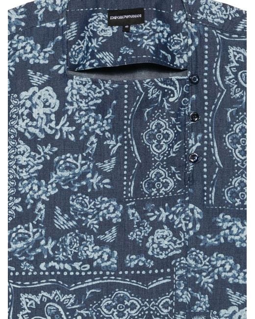Emporio Armani Blue Printed Cotton T-Shirt
