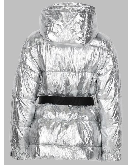 Canadian Gray Metallic Puffer Jacket With Hood And Belt