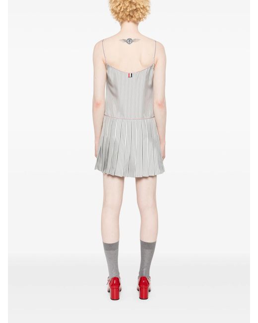 Thom Browne White Striped Pleated Minidress