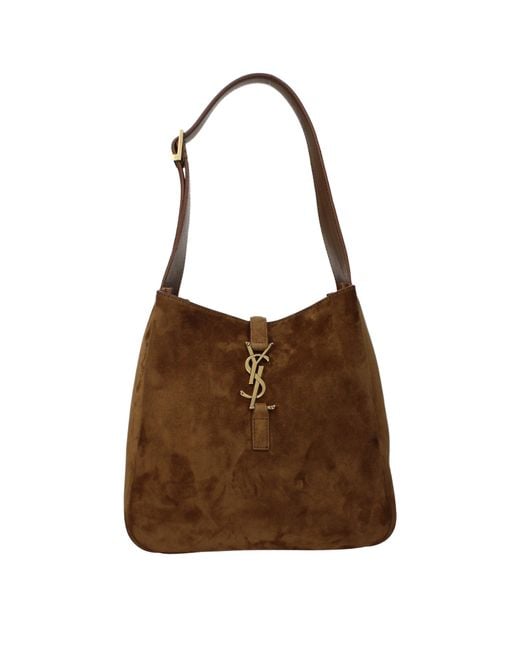 Saint Laurent Brown Le 5A7 Suede Shoulder Bag/Caramel