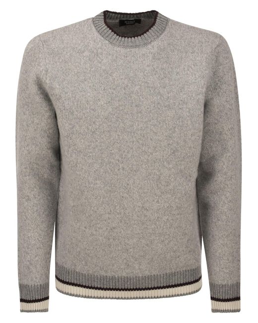 Peserico Gray Round Neck Sweater In Wool Silk And Cashmere Boucle' Patterned Yarn