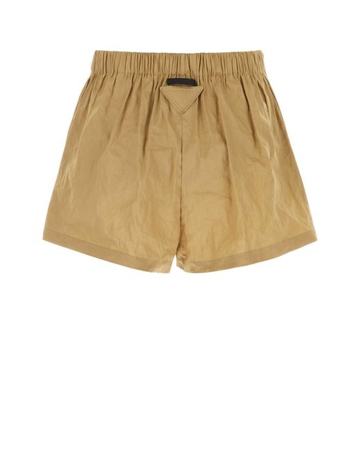 Prada Natural Camel Stretch Cotton Blend Shorts