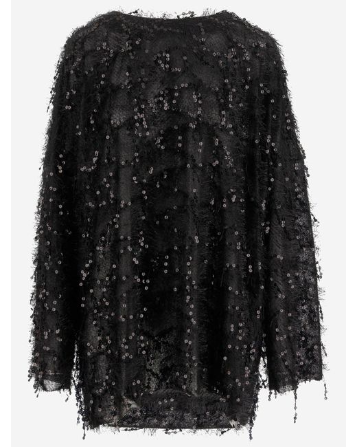 Niccolò Pasqualetti Black Long Sleeve T Shirt With Sequin Pattern