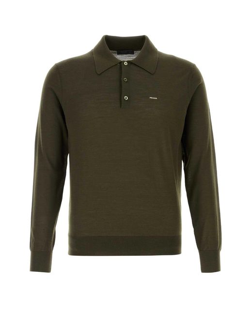 Prada Green Wool Polo Shirt