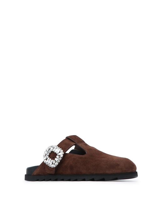 Roger Vivier Brown Slidy Viv Closed T-Strap Mule