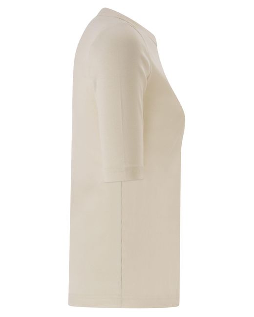 Fabiana Filippi Natural Stretch Cotton T-Shirt With Elegant Pocket