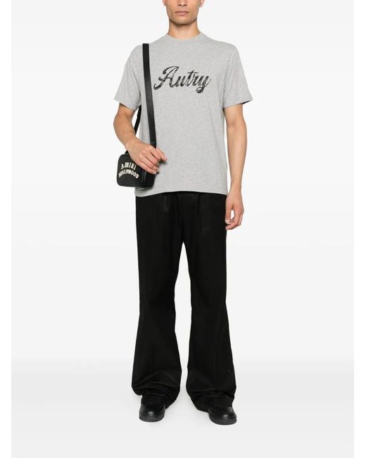 Autry Gray Cotton Crew Neck Tee for men