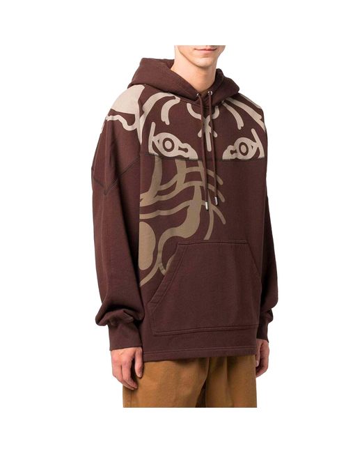 KENZO Tiger-Print Kapuzenpullover Sweatshirt in Brown für Herren