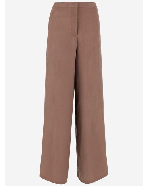 Blumarine Brown Loose-Fit Gabardine Trousers With Concealed Closur