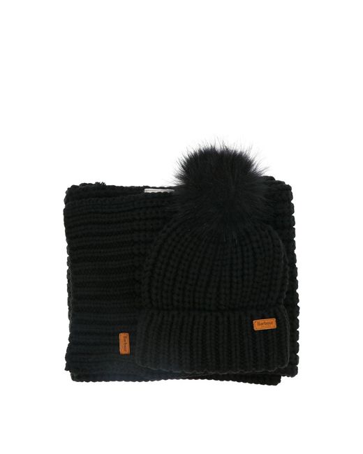 Barbour Black Saltburn Beanie + Scarf Set